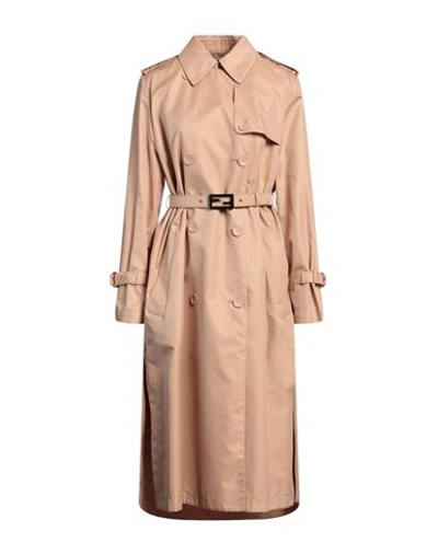 Shop Fendi Woman Overcoat & Trench Coat Beige Size 4 Cotton, Polyamide