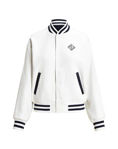 Shop Polo Ralph Lauren Logo Reversible Bomber Jacket Woman Jacket White Size L Cotton, Recycled Polyester