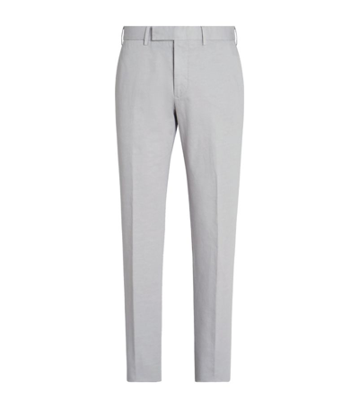 Shop Zegna Cotton-linen Slim Trousers In Grey