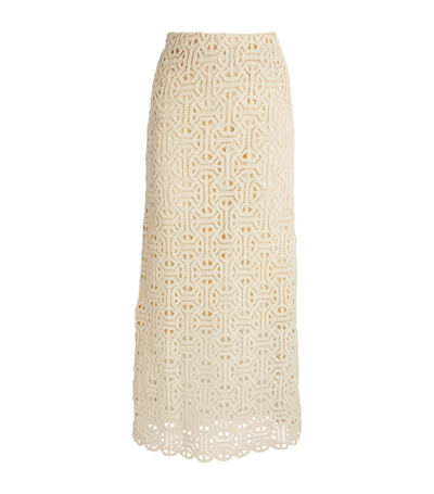 Shop Max & Co . Lace-detail Midi Skirt In White