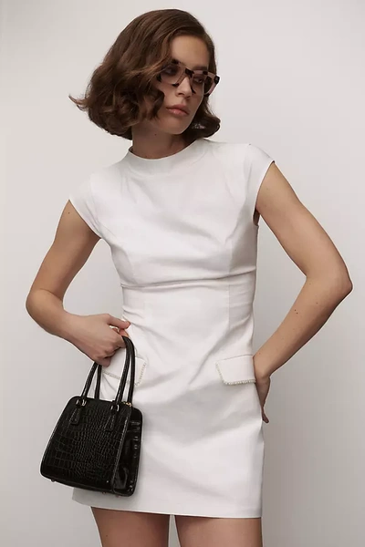 Shop Bhldn Natalie Cap-sleeve Structured Mini Dress In White