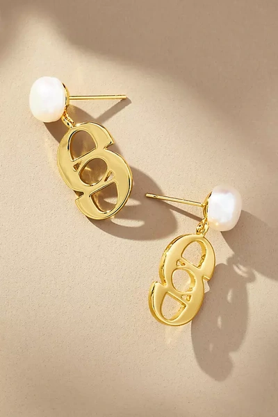 Shop Eliou Emblem Pearl Drop Earrings In Gold