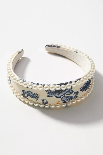 Shop By Anthropologie Pearl-trim Floral Headband In White