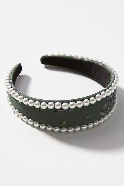 Shop By Anthropologie Pearl-trim Floral Headband In Green