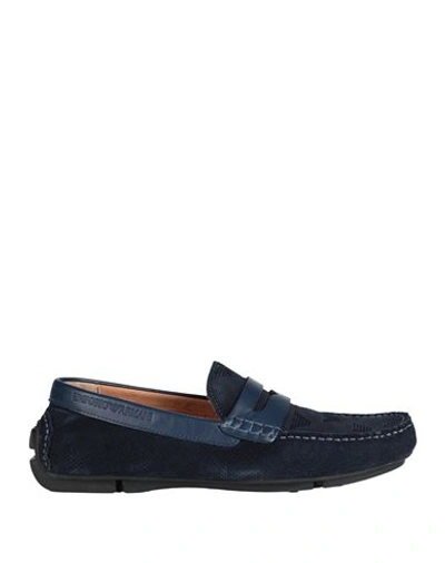 Shop Emporio Armani Man Loafers Navy Blue Size 7 Leather