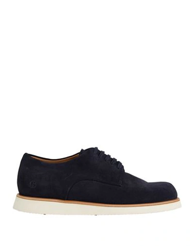 Shop Giorgio Armani Man Lace-up Shoes Navy Blue Size 8.5 Calfskin