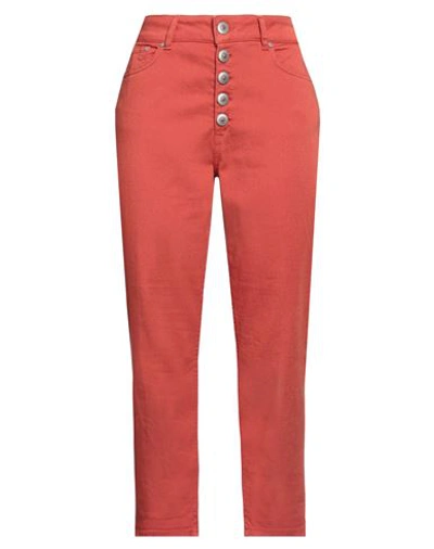 Shop Dondup Woman Denim Pants Rust Size 30 Cotton, Elastomultiester, Elastane In Red