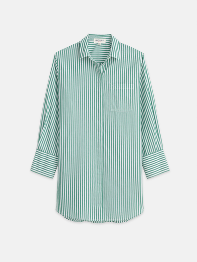 Shop Alex Mill Belle Shirt Dress In Striped Paper Poplin In Green/white