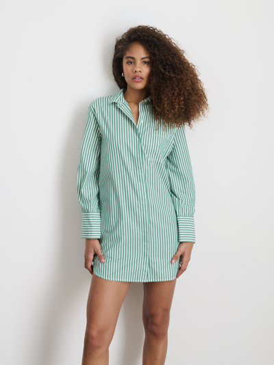 Shop Alex Mill Belle Shirt Dress In Striped Poplin In Green/white