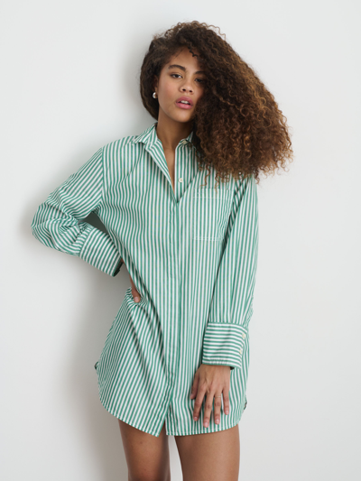 Shop Alex Mill Belle Shirt Dress In Striped Paper Poplin In Green/white