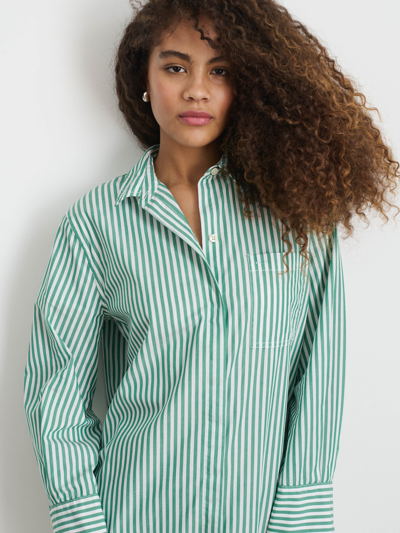 Shop Alex Mill Belle Shirt Dress In Striped Poplin In Green/white