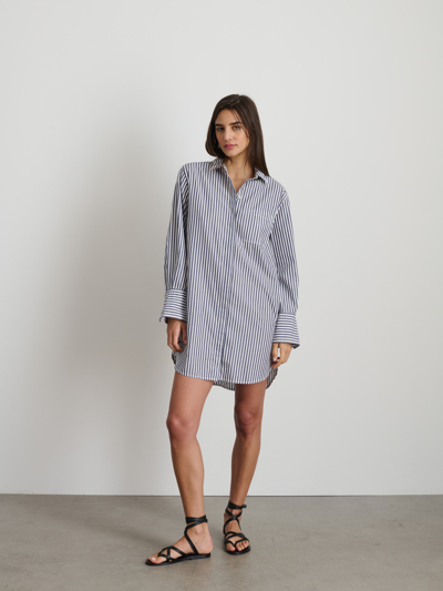 Shop Alex Mill Belle Shirt Dress In Striped Poplin In Navy/white