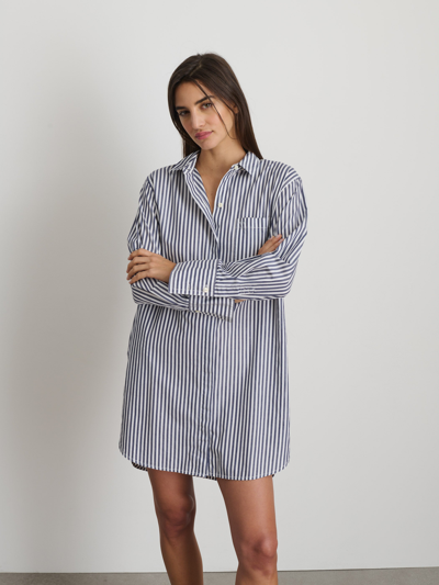 Shop Alex Mill Belle Shirt Dress In Striped Cotton Poplin In Navy/white