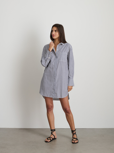 Shop Alex Mill Belle Shirt Dress In Striped Cotton Poplin In Navy/white