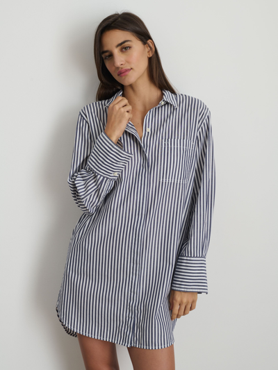 Shop Alex Mill Belle Shirt Dress In Striped Paper Poplin In Navy/white