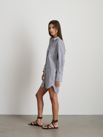 Shop Alex Mill Belle Shirt Dress In Striped Poplin In Navy/white