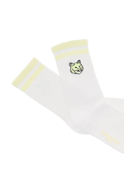 Shop Maison Kitsuné Bold Fox Head Socks In Yellow,white