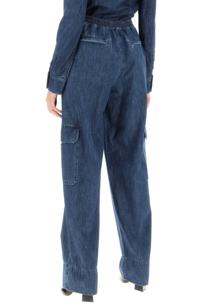 Shop Valentino Denim Chambray Cargo Jeans In Blue