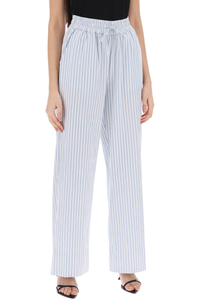 Shop Skall Studio Striped Cotton Rue Pants With Nine Words In White,light Blue