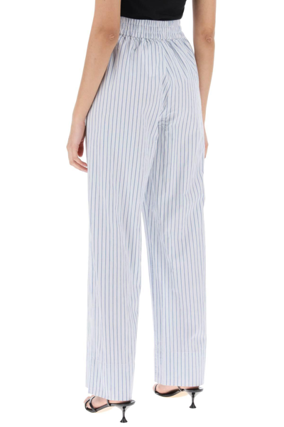 Shop Skall Studio Striped Cotton Rue Pants With Nine Words In White,light Blue