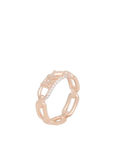 Michael Kors Woman Ring Rose Gold Size 8 925/1000 Silver, Crystal In Rose Gold