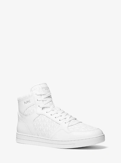 Shop Michael Kors Jacob Leather And Signature Logo High-top Sneaker In White
