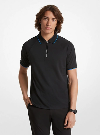 Shop Michael Kors Stretch Knit Half-zip Polo Shirt In Black