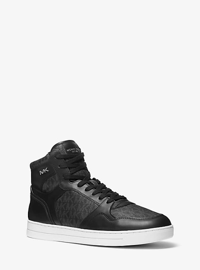Shop Michael Kors Jacob Leather And Signature Logo High-top Sneaker In Black