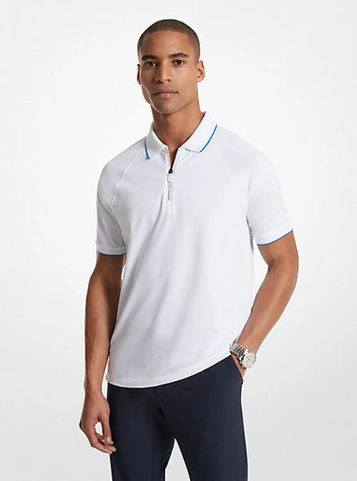 Shop Michael Kors Stretch Knit Half-zip Polo Shirt In White
