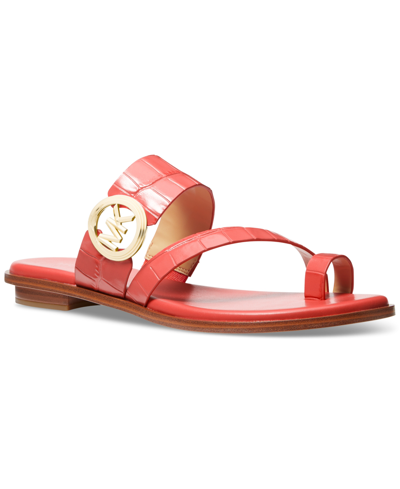 Shop Michael Kors Michael  Mmk Vera Slip-on Toe-ring Slide Sandals In Spiced Coral