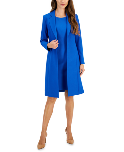 Shop Le Suit Women's Crepe Topper Jacket & Sheath Dress Suit, Regular And Petite Sizes In Lilac