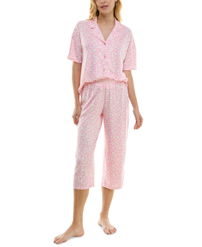 Shop Derek Heart Women's 2-pc. Cropped Printed Pajamas Set In Daisy Tacas