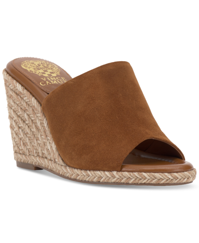 Shop Vince Camuto Fayla Espadrille Wedge Sandals In Golden Walnut Suede