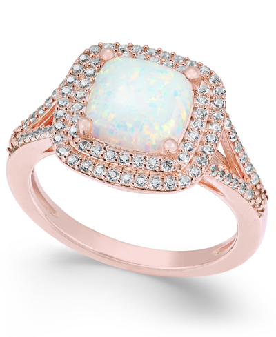 Macy's Lab-grown Opal (1-3/8 Ct. T.w.) And White Sapphire (1/2 Ct. T.w.) Ring In 14k Rose Gold-plated Sterl In Opal