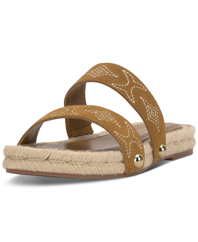 Shop Jessica Simpson Women's Jasdin Stitched-trim Flat Sandals In Saddle Ranch Leather