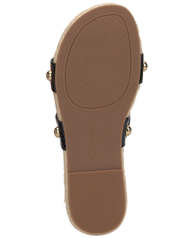 Shop Jessica Simpson Women's Jasdin Stitched-trim Flat Sandals In Black Faux Leather