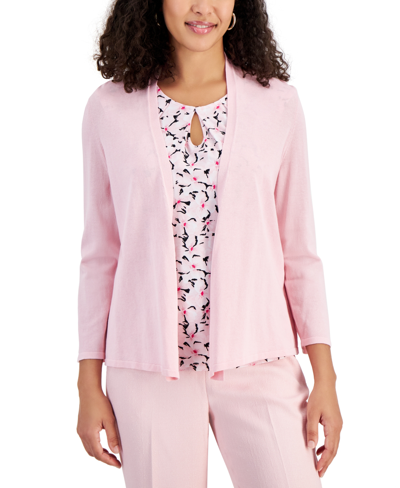 Shop Kasper Women's Solid Soft-edge A-line Cardigan Sweater In Tutu Pink