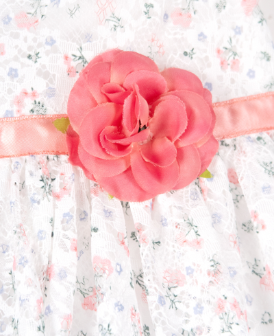 Shop Pink & Violet Toddler Girls Flutter Sleeve Allover Printed Lace Dress In Ivory