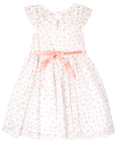 Shop Pink & Violet Toddler Girls Flutter Sleeve Allover Printed Lace Dress In Ivory