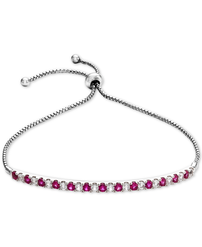 Shop Macy's Lab-grown Sapphire (5/8 Ct. T.w) & White Sapphire (5/8 Ct. T.w.) Bolo Bracelet In Sterling Silver (a In Ruby