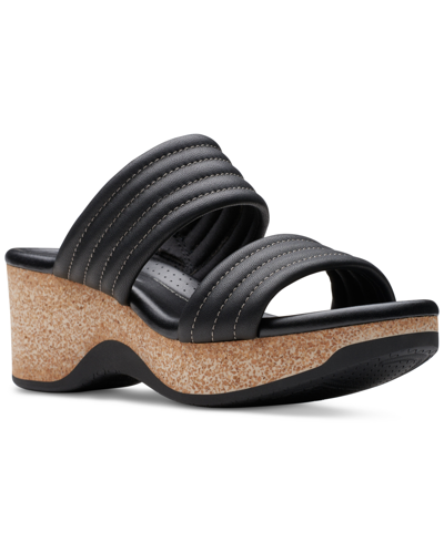 Shop Clarks Women's Chelseah Path Slide Wedge Sandals In Black Leat