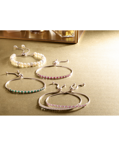 Macy's Lab-grown Sapphire (5/8 Ct. T.w) & White Sapphire (5/8 Ct. T.w.) Bolo Bracelet In Sterling Silver (a In White Sapphire