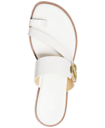Shop Michael Kors Michael  Mmk Vera Slip-on Toe-ring Slide Sandals In Optic White