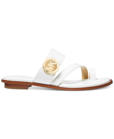 Shop Michael Kors Michael  Mmk Vera Slip-on Toe-ring Slide Sandals In Optic White