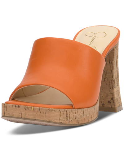 Shop Jessica Simpson Kashet Block Heel Sandals In Tangerine Leather