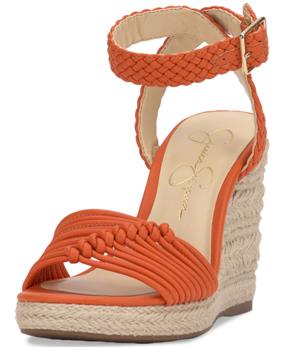Shop Jessica Simpson Women's Talise Knotted Strappy Platform Sandals In Tangerine Faux Leather