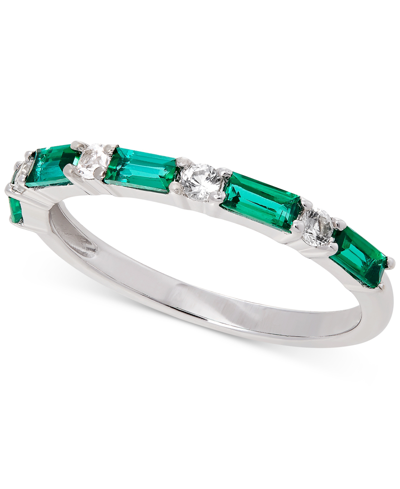 Shop Macy's Lab-grown Blue Sapphire (5/8 Ct. T.w.) & Lab-grown White Sapphire (1/5 Ct. T.w.) Stack Ring In Sterl In Emerald