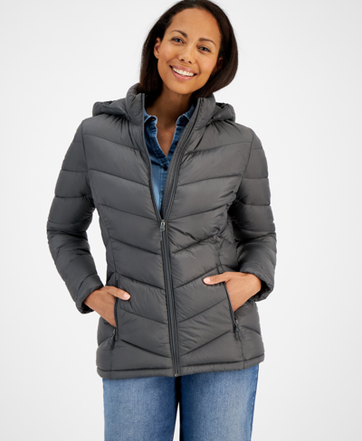 Shop Charter Club Women's Packable Hooded Puffer Coat, Created For Macy's In Smoke Pearl