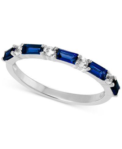 Shop Macy's Lab-grown Blue Sapphire (5/8 Ct. T.w.) & Lab-grown White Sapphire (1/5 Ct. T.w.) Stack Ring In Sterl