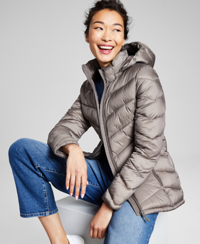 Shop Charter Club Women's Packable Hooded Puffer Coat, Created For Macy's In Taupe